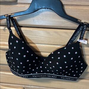 Victoria's Secret Black Bra with Pink Floral Accents 38C